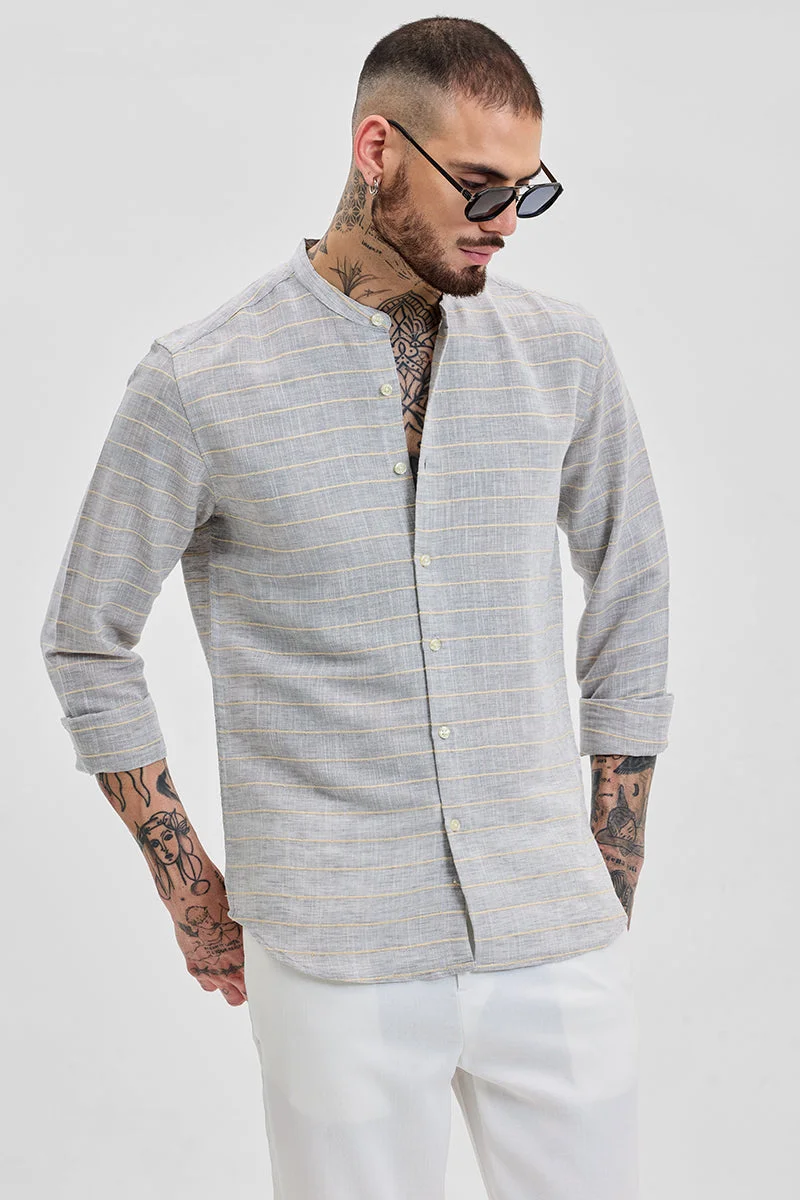 SNITCH Light Grey Striped Long Sleeve Slim Fit Casual Shirt