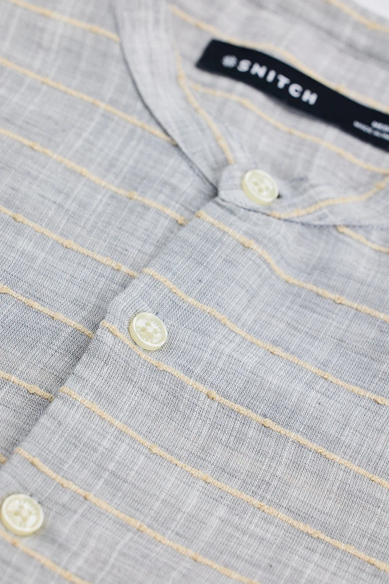 SNITCH Light Grey Striped Long Sleeve Slim Fit Casual Shirt