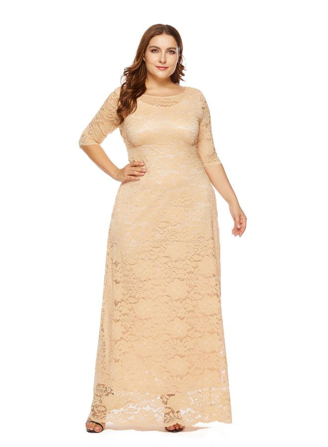 Hot European And American Large Size Women's New Lace Pocket Evening Dress Bridesmaid Dress 