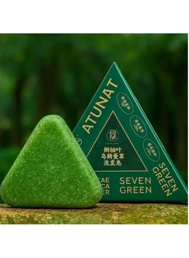 Seven Green Natural Herbal Anti-Hair Loss Shampoo Soap, Green Triangle, Scalp Care and Hair Root Strengthening