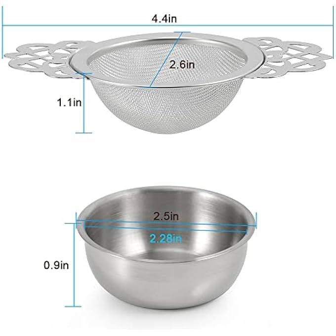 SWIUKPHE Tea Strainer Bowl Stainless Steel Sliver Tea Strainers For Loose Tea Fine Mesh For 2 Pack 254 Inch Cup Mouth - Image 3