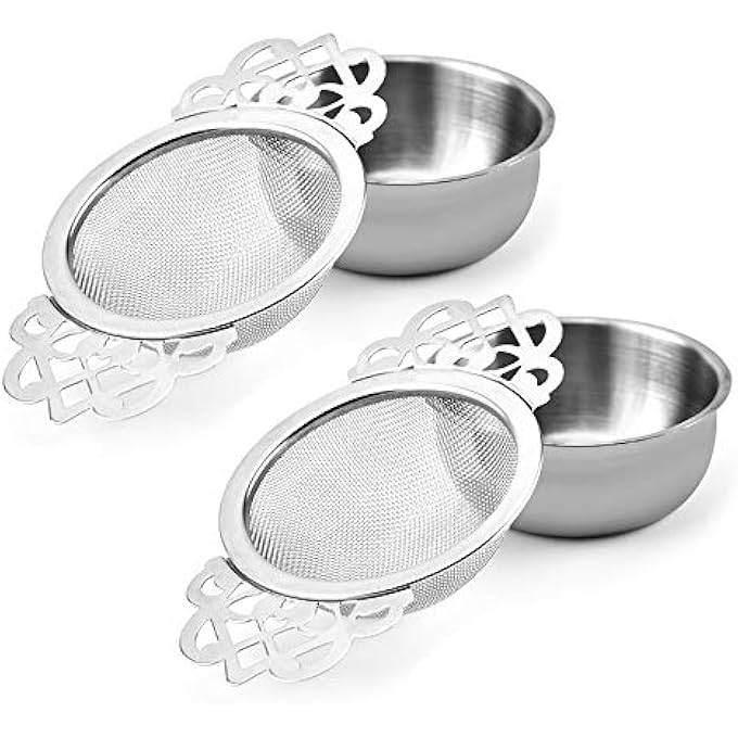 SWIUKPHE Tea Strainer Bowl Stainless Steel Sliver Tea Strainers For Loose Tea Fine Mesh For 2 Pack 254 Inch Cup Mouth - Image 1
