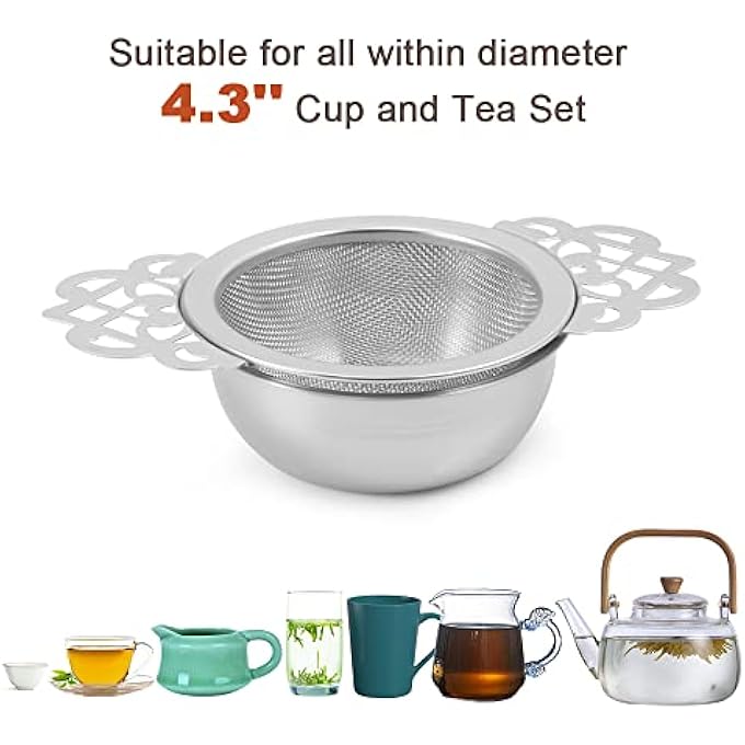 SWIUKPHE Tea Strainer Bowl Stainless Steel Sliver Tea Strainers For Loose Tea Fine Mesh For 2 Pack 254 Inch Cup Mouth - Image 4