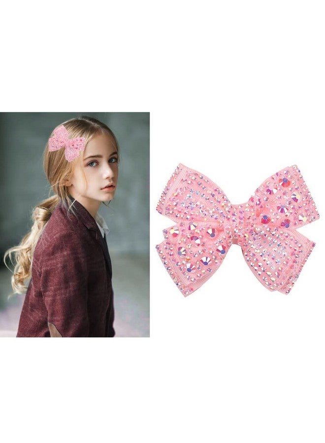 DINPREY 3 Pcs Pearl Hair Bows For Girls Rhinestone Bow Alligator Hair Clips Glitter Floral Bow Hairpins Holiday Hair Accessories For Women Xmas Party Gifts (Pink) - Image 5