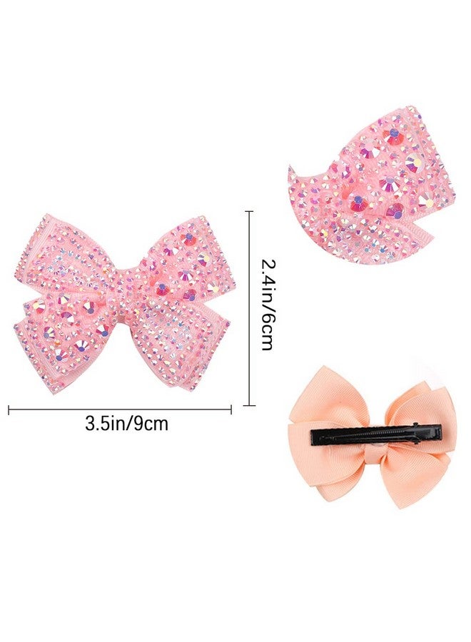 DINPREY 3 Pcs Pearl Hair Bows For Girls Rhinestone Bow Alligator Hair Clips Glitter Floral Bow Hairpins Holiday Hair Accessories For Women Xmas Party Gifts (Pink) - Image 3