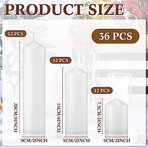 MTLEE 36 Pcs Pillar Candles Bulk Set of 3 Long Burning Wax Pillar Candles 2 in x 3, 6, 8 Inch Dripless Unscented Smokeless for Wedding Party Spa Lantern Fireplace Home(White) - Image 2