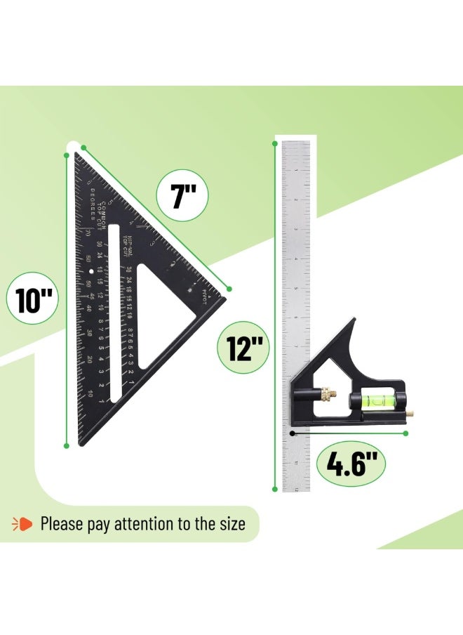 Generic 2PCS Rafter Square and Combination Square Tool Set, Black, Aluminum Carpenter Square, Framing Square, Square Tool, Woodworking Square, Combo Square  - Image 2