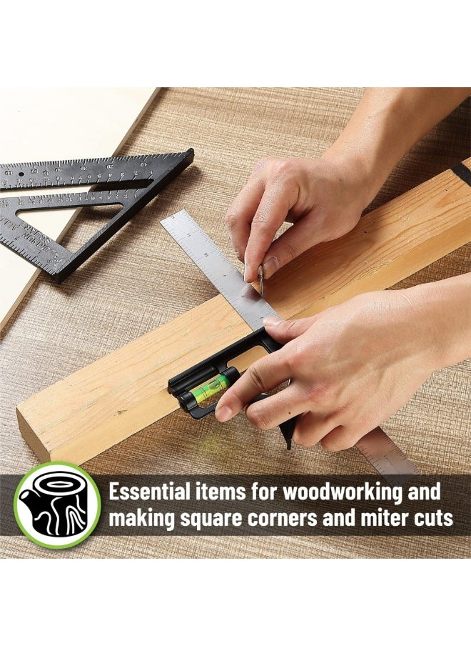 2PCS Rafter Square and Combination Square Tool Set, Black, Aluminum Carpenter Square, Framing Square, Square Tool, Woodworking Square, Combo Square