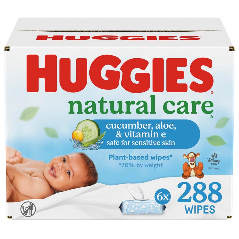 Huggies Natural Care Cucumber, Aloe and Vitamin E Baby Wipes, Hypoallergenic, Scented, 6 Flip-Top Packs (288 Wipes Total), Packaging May Vary - Image 1