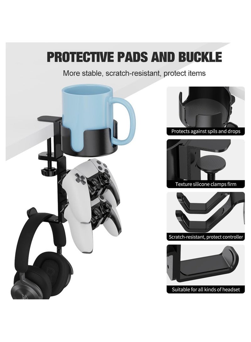 360° Rotating Desk Controller Headphone Holder, Holder with Adjustable Headset Hanger Controller Stand , Clamp on Desk Organizer Gaming Desk Accessories - Image 2