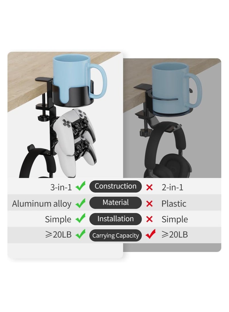 360° Rotating Desk Controller Headphone Holder, Holder with Adjustable Headset Hanger Controller Stand , Clamp on Desk Organizer Gaming Desk Accessories - Image 5