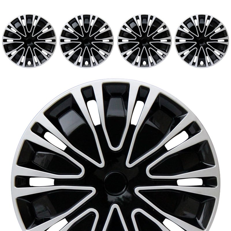 Aiqiying Hubcap Wheel Cover Replacement R14 Hub Caps Universal-Fit Steel Wheel Rim Cover ABS Material Exterior Accessories for Car Truck SUV -Set of 4ï¼ˆ14-inchï¼ŒSilver-Blackï¼‰ - Image 1