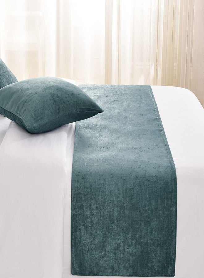 AMBERIS Bed Runner Blue, Chenille Soft No Fading Modern Bed Scarf (Pillowcases Sold Separately) - Image 2