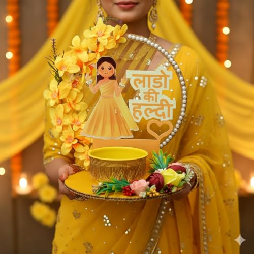 THE BRIDE MADE Wood Decorative Haldi Mehndi Platter - 10x10x8 Inches, Elegant Haldi Platter for Wedding Decoration Items for Home, Beautiful Haldi Plate for Haldi Ceremony, Traditional Haldi Decor - Image 2