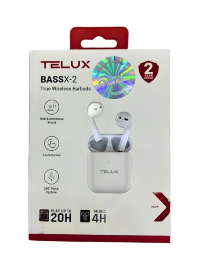 سماعات أذن لاسلكية حقيقية BASSX-2 - صوت غني وغامر - تحكم باللمس والتقاط صوت بزاوية 360 درجة