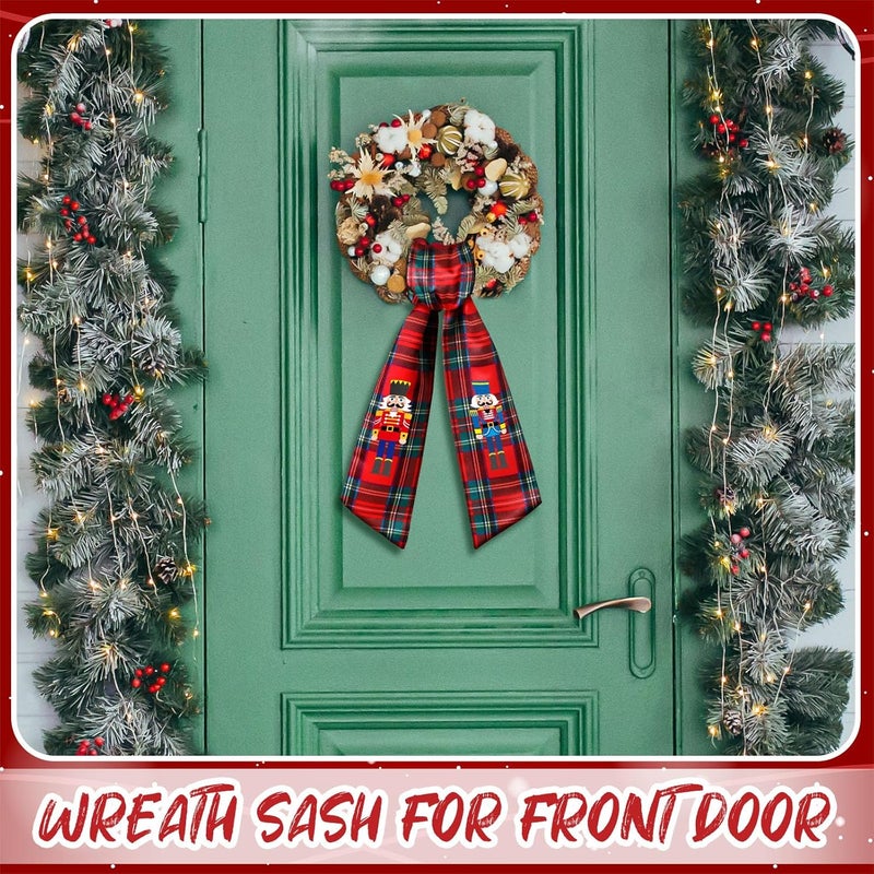 CraftyDream Wreath Sash for Front Door Wreath Satin Sash Blank Sashes Embroidery Monogram Yard Doorway Indoor Outdoor Wall Ribbon Bow Home Decor(Red, Black,Christmas Nutcracker) - Image 2