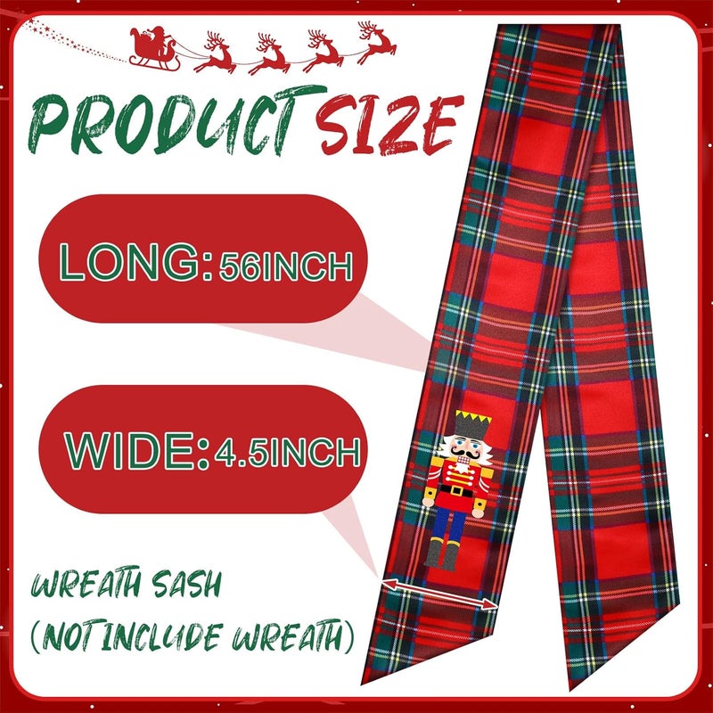 CraftyDream Wreath Sash for Front Door Wreath Satin Sash Blank Sashes Embroidery Monogram Yard Doorway Indoor Outdoor Wall Ribbon Bow Home Decor(Red, Black,Christmas Nutcracker) - Image 3
