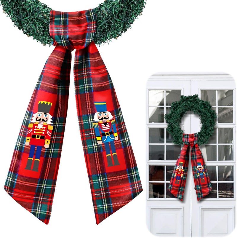 CraftyDream Wreath Sash for Front Door Wreath Satin Sash Blank Sashes Embroidery Monogram Yard Doorway Indoor Outdoor Wall Ribbon Bow Home Decor(Red, Black,Christmas Nutcracker) - Image 1