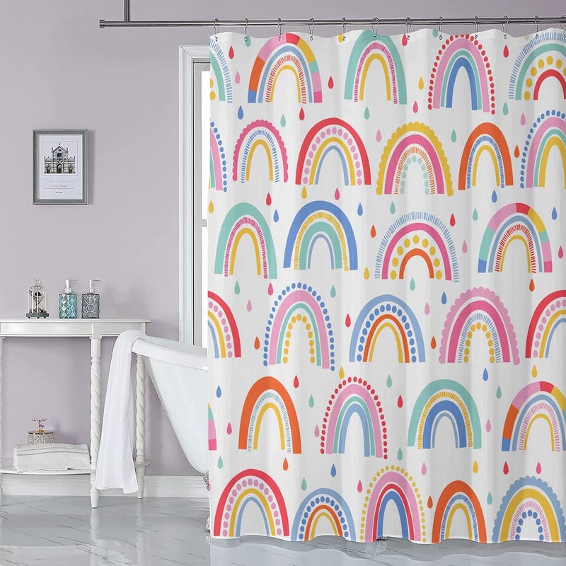 Tritard Rainbow Shower Curtain Colored Raindrop Rainbow Shower Curtain for Bathroom Boho Abstract Cute Rainbow Fabric Shower Curtain for Kids Teenagers College Dorm Bathroom 72x72 inches - Image 1