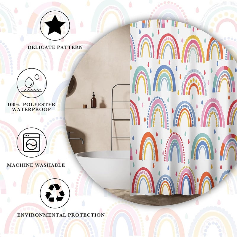 Tritard Rainbow Shower Curtain Colored Raindrop Rainbow Shower Curtain for Bathroom Boho Abstract Cute Rainbow Fabric Shower Curtain for Kids Teenagers College Dorm Bathroom 72x72 inches - Image 5