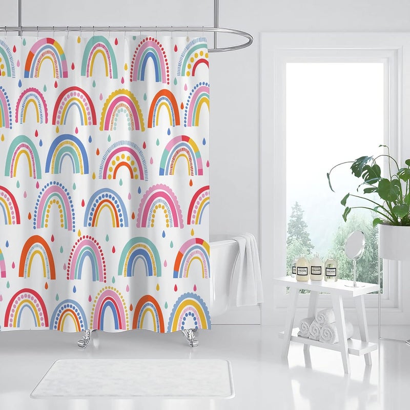 Tritard Rainbow Shower Curtain Colored Raindrop Rainbow Shower Curtain for Bathroom Boho Abstract Cute Rainbow Fabric Shower Curtain for Kids Teenagers College Dorm Bathroom 72x72 inches - Image 2
