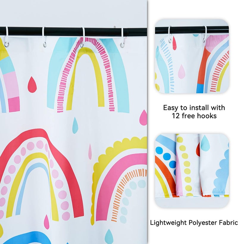 Tritard Rainbow Shower Curtain Colored Raindrop Rainbow Shower Curtain for Bathroom Boho Abstract Cute Rainbow Fabric Shower Curtain for Kids Teenagers College Dorm Bathroom 72x72 inches - Image 3