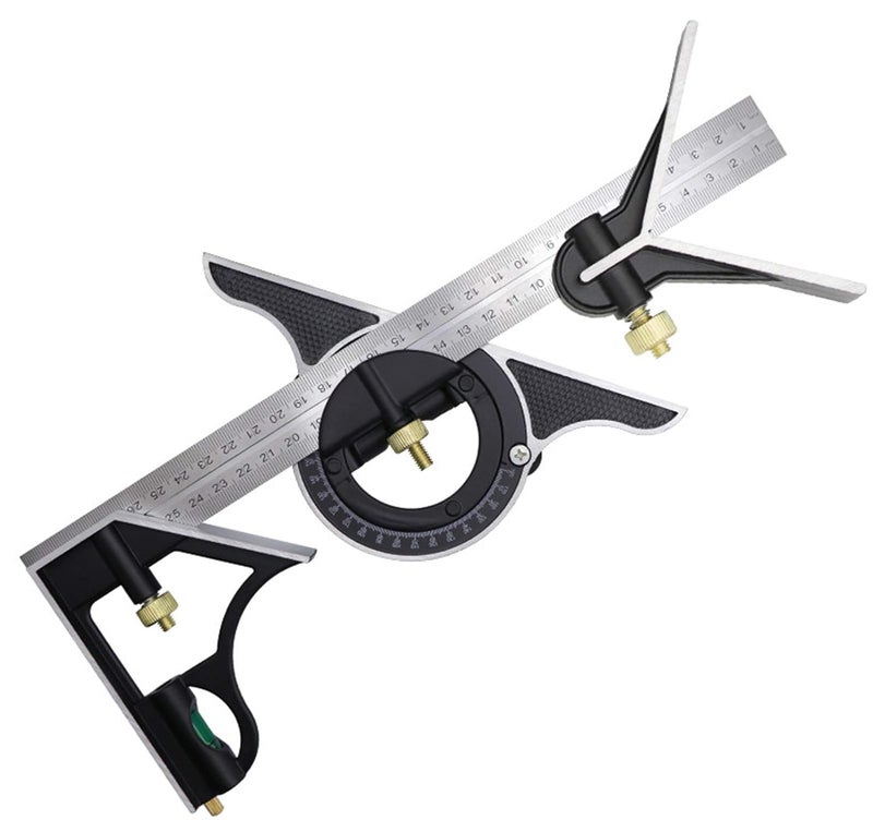 NIKTION NIKTION 12 Inch Adjustable Combination Angle 45 Degree Right Protractor Square Set Adjustable Sliding Combination Square Ruler Protractor Level Measure Measuring Set  - Image 1
