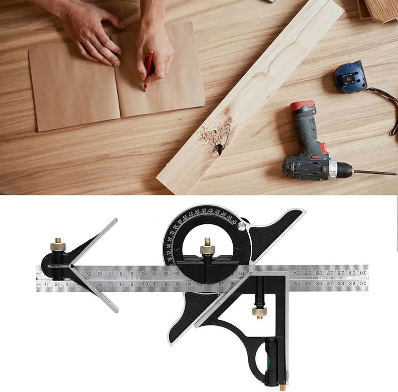 NIKTION NIKTION 12 Inch Adjustable Combination Angle 45 Degree Right Protractor Square Set Adjustable Sliding Combination Square Ruler Protractor Level Measure Measuring Set  - Image 5