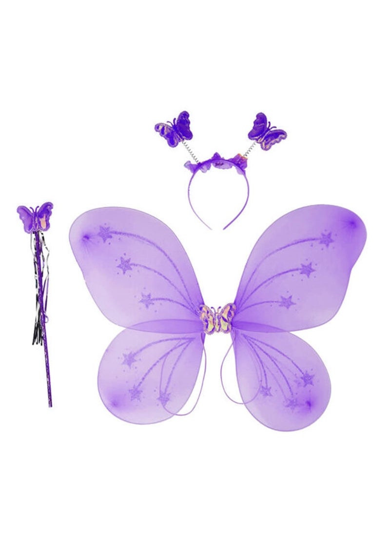 Party Time 3 Pieces Set of Purple Butterfly Wings Fairy Costume Accessories