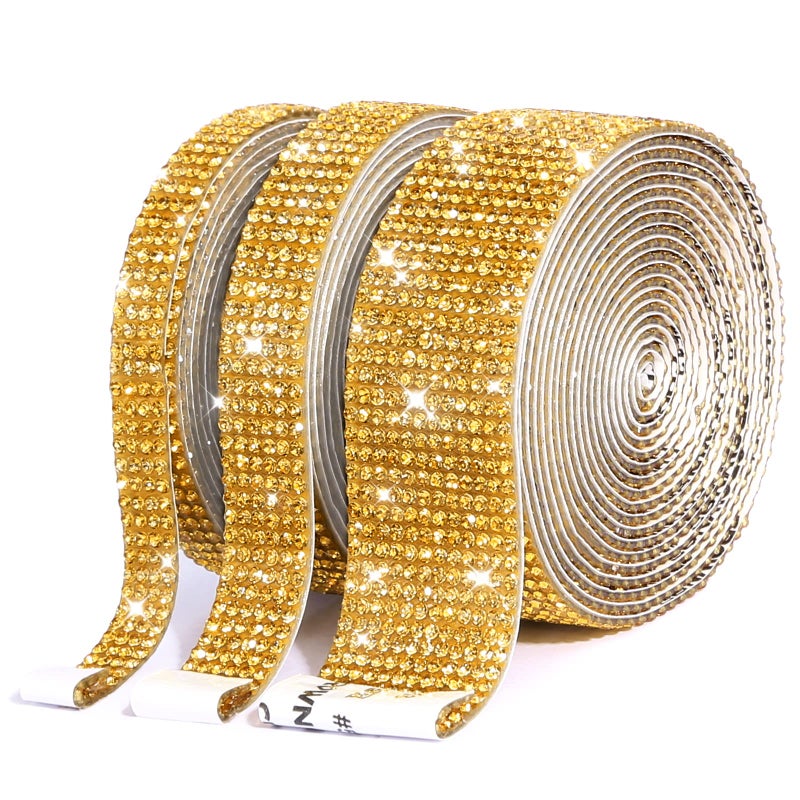 3 Rolls 66 Yards SelfAdhesive Crystal Rhinestone Diamond Ribbon  DIY Diamond Ribbon Stickers with 2 mm Rhinestones for CraftsBling Ribbon Rolls for PhoneWedding Cake DecorationDark Goldenrod