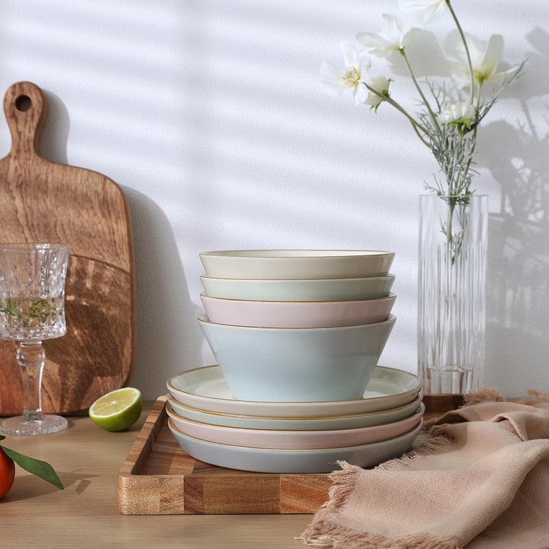 Famiware Saturn Dinnerware Sets Plates and Bowls Sets for 4 12 Pieces Stoneware Dish Set  Chip and Scratch Resistant Microwave and Dishwasher Safe Tableware Set Multicolor with Rim - Image 5