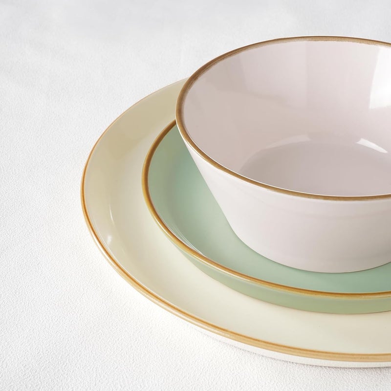 Famiware Saturn Dinnerware Sets Plates and Bowls Sets for 4 12 Pieces Stoneware Dish Set  Chip and Scratch Resistant Microwave and Dishwasher Safe Tableware Set Multicolor with Rim - Image 3