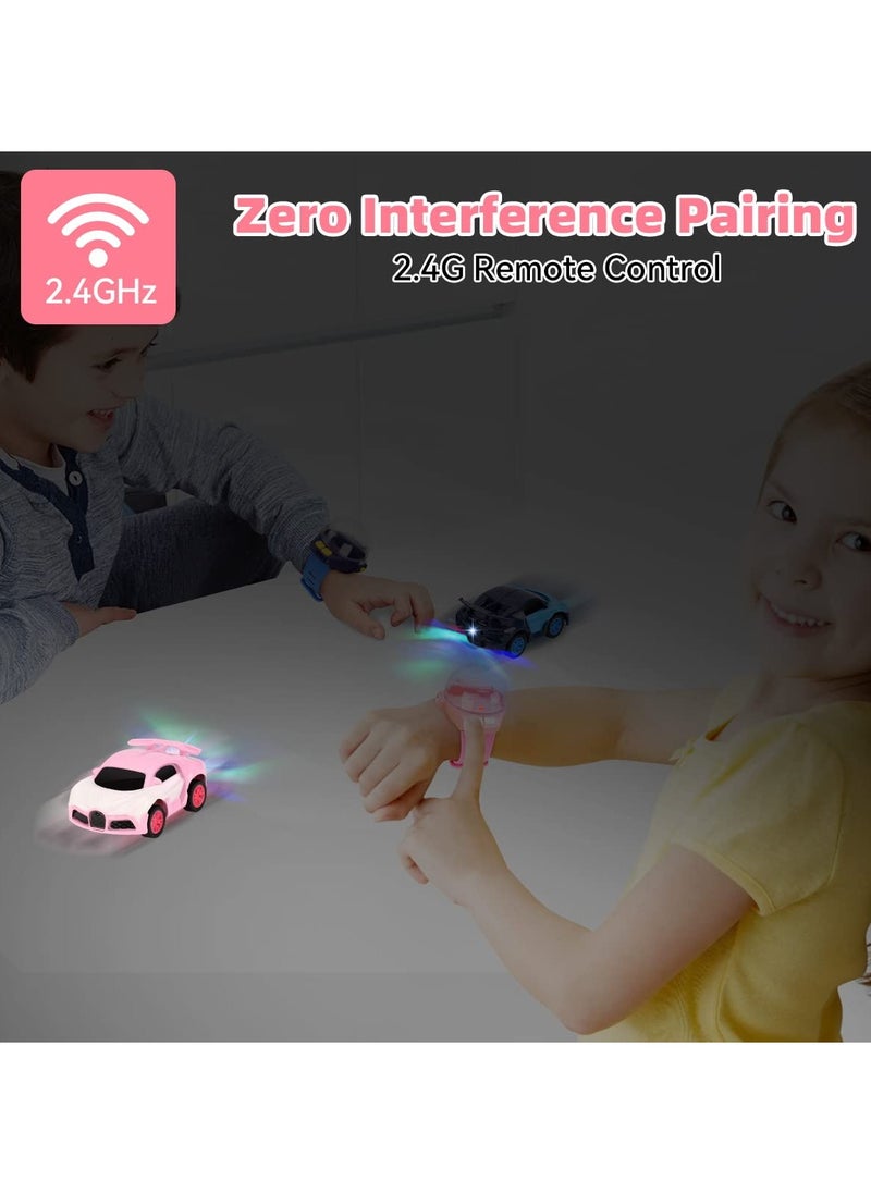 SYOSI - SYOSI New Mini Remote Control Car Watch Toys with LED Light, 2.4GHz Watch Remote Control Car, Gift for Boys Girls Birthday (Pink) - Image 1