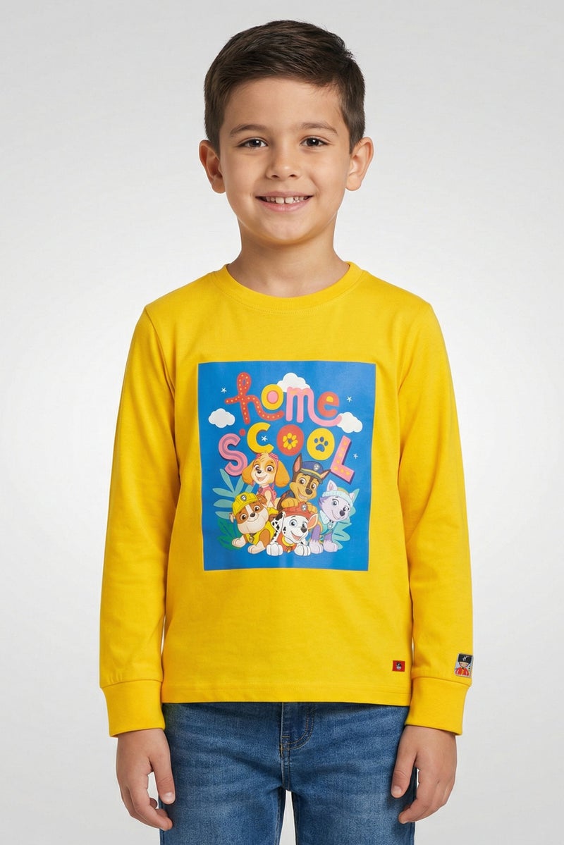 Hamleys x Paw Patrol Kids Boy Crew Neck Long Sleeve Graphic Print T-Shirt, Yellow - Image 1