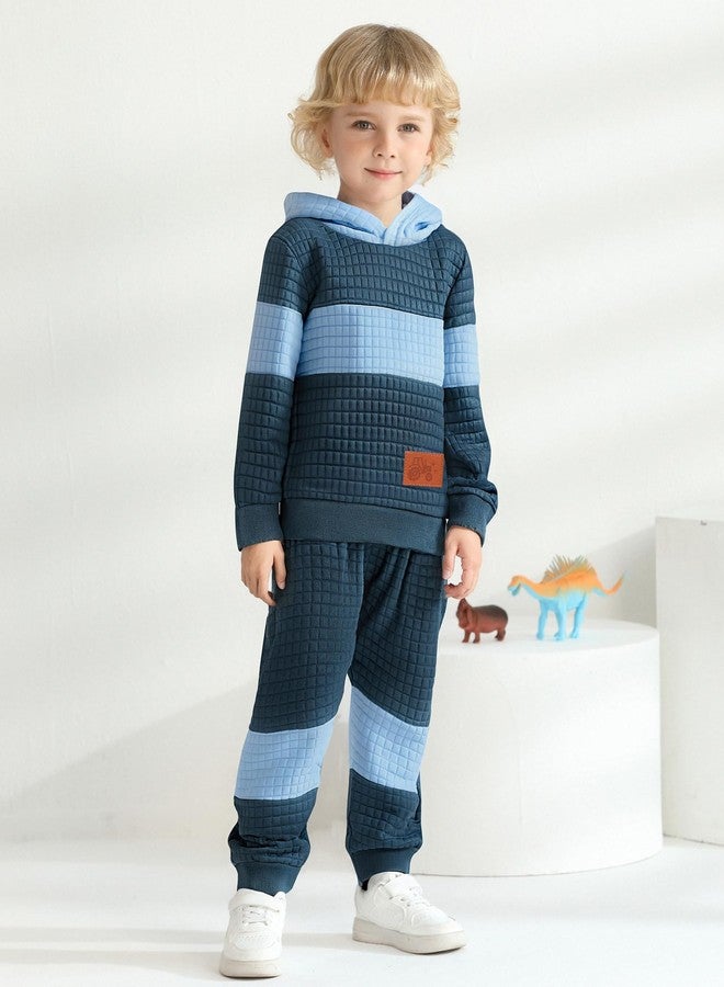 Latnnut 4-5t Blue Toddler Baby Boy Clothes Fall Winter Outfit Patchwork Long Sleeve Hoodie Sweatshirt and Jogger Sweatpants Sweatsuit Set - Image 4