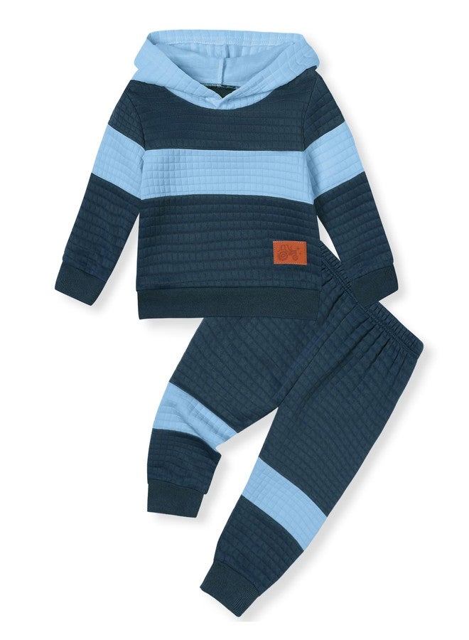 Latnnut 4-5t Blue Toddler Baby Boy Clothes Fall Winter Outfit Patchwork Long Sleeve Hoodie Sweatshirt and Jogger Sweatpants Sweatsuit Set - Image 1