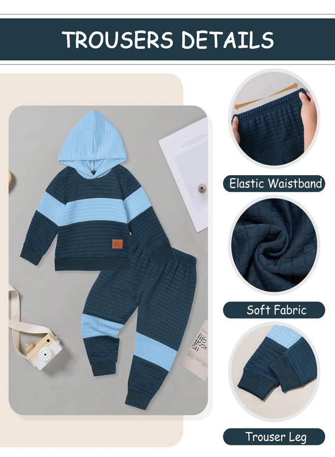 Latnnut 4-5t Blue Toddler Baby Boy Clothes Fall Winter Outfit Patchwork Long Sleeve Hoodie Sweatshirt and Jogger Sweatpants Sweatsuit Set - Image 3