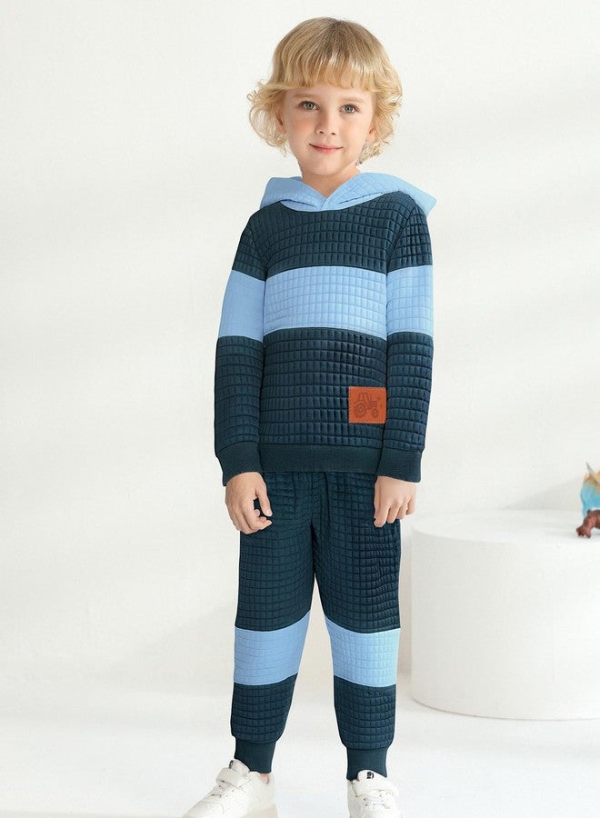 Latnnut 4-5t Blue Toddler Baby Boy Clothes Fall Winter Outfit Patchwork Long Sleeve Hoodie Sweatshirt and Jogger Sweatpants Sweatsuit Set - Image 5