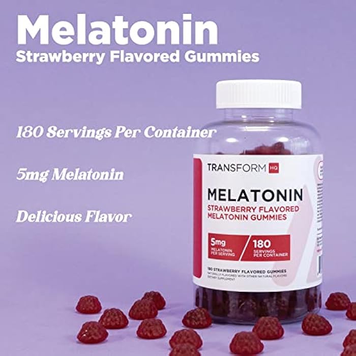 TransformHQ Melatonin (5mg) 180 Gummies, Strawberry Flavored - Gluten Free, Non-GMO - Image 4