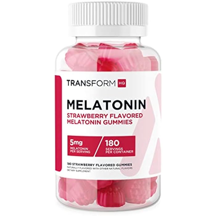 TransformHQ Melatonin (5mg) 180 Gummies, Strawberry Flavored - Gluten Free, Non-GMO - Image 1