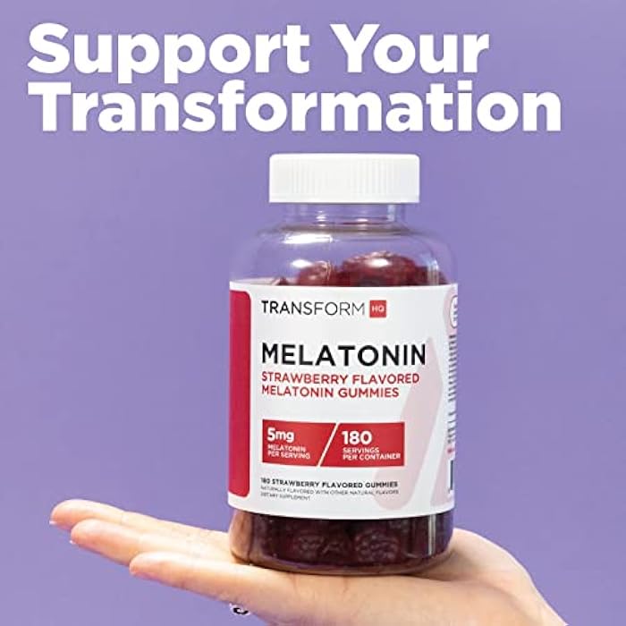 TransformHQ Melatonin (5mg) 180 Gummies, Strawberry Flavored - Gluten Free, Non-GMO - Image 5