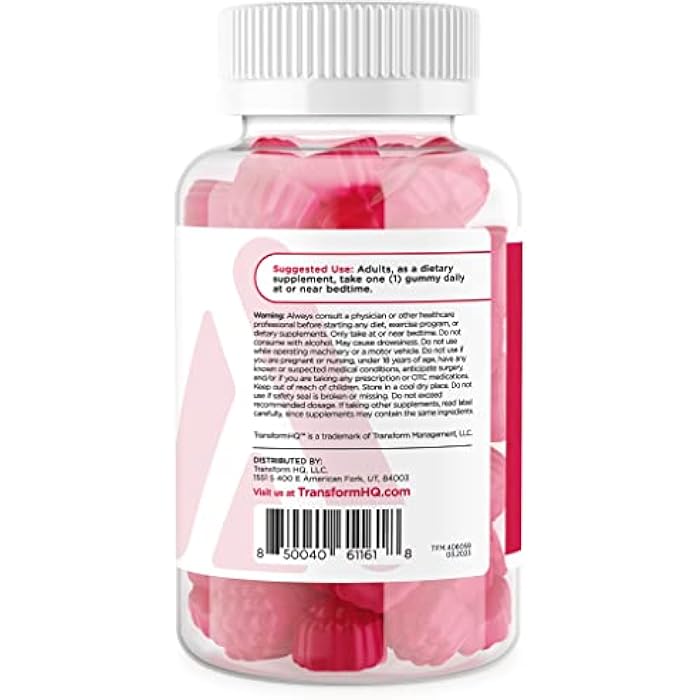 TransformHQ Melatonin (5mg) 180 Gummies, Strawberry Flavored - Gluten Free, Non-GMO - Image 3
