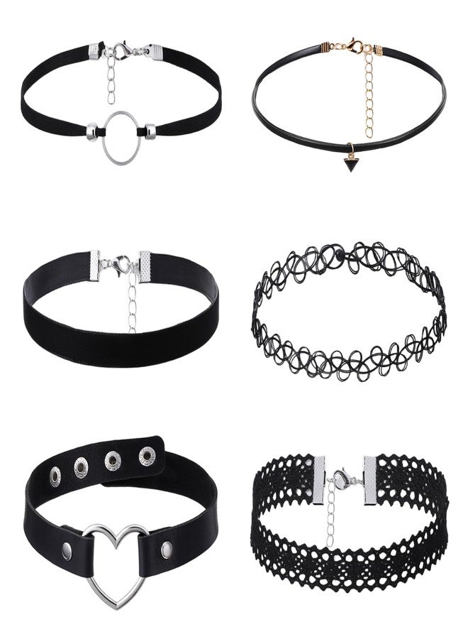 Thrymme 6 Pcs Choker Necklace for Women, Black Gothic Emo Choker Necklace for Women, Leather Stretchy Lace Chokers, Punk Emo Gothic Jewelry, Perfect for Daily Wear, Black - Image 1