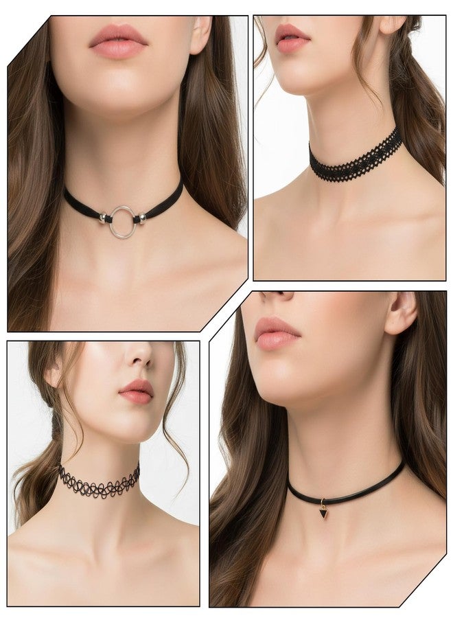 Thrymme 6 Pcs Choker Necklace for Women, Black Gothic Emo Choker Necklace for Women, Leather Stretchy Lace Chokers, Punk Emo Gothic Jewelry, Perfect for Daily Wear, Black - Image 4