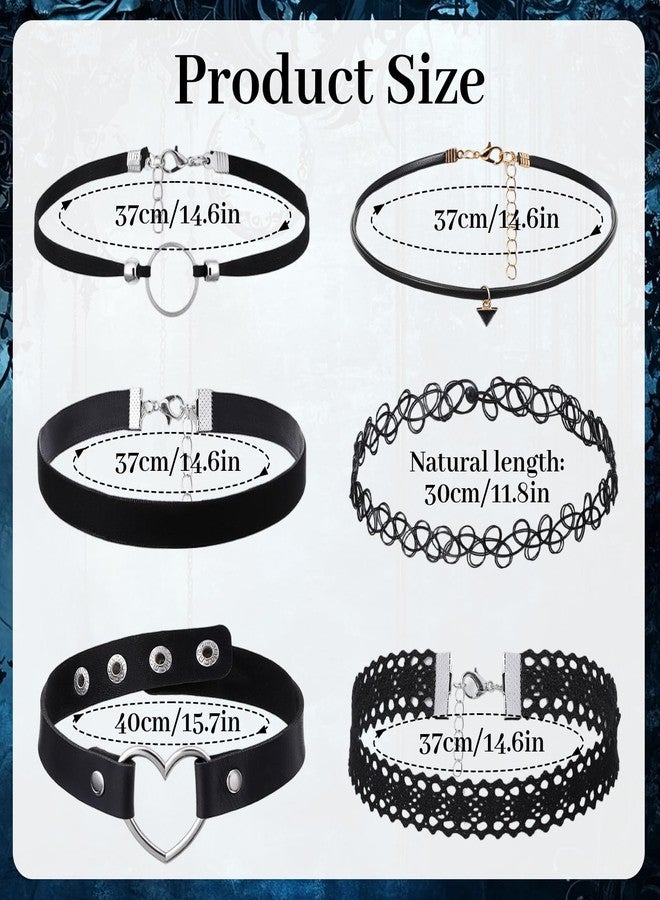 Thrymme 6 Pcs Choker Necklace for Women, Black Gothic Emo Choker Necklace for Women, Leather Stretchy Lace Chokers, Punk Emo Gothic Jewelry, Perfect for Daily Wear, Black - Image 2