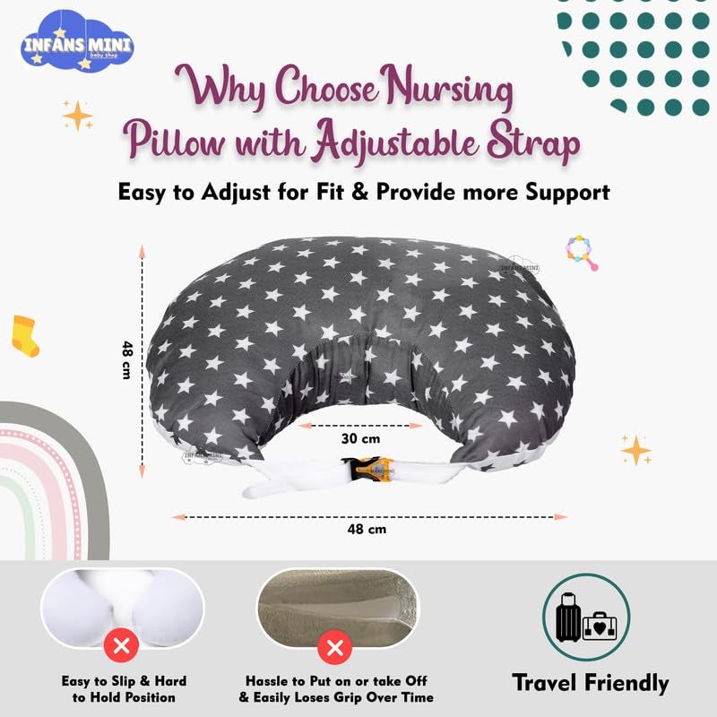 Infans Mini Baby Bedding Set, 4 Pcs Cotton Sleeping Essential|Baby Sleeping Bag|Sleeping Mattress|Mother Nursing Feeding Pillow|Mosquito Net Bed for 0-6 Months (Star Grey) - Image 4