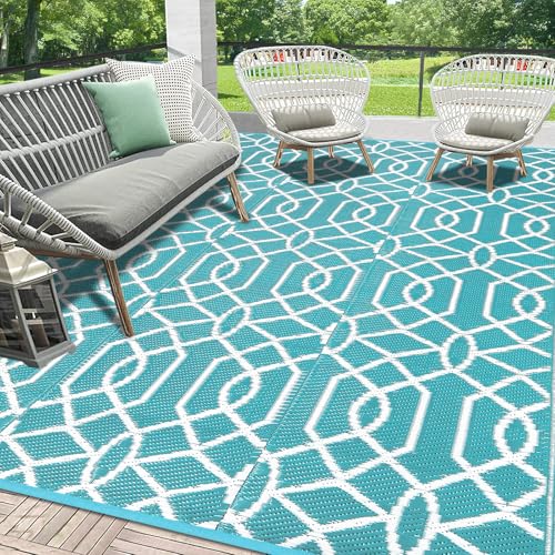 HEBE Outdoor Rug Waterproof 9x12 Reversible Plastic Straw Rug RV Camping Rug Indoor Outdoor Patio Mat Clearance Outside Carpet for PorchDeckCamperBalconyBackyardPicnic