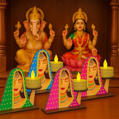 ANSHKIT Wooden Jharokha Wall Hanging Tea Light Holder – Traditional Diya Stand & Floating Shelf for Pooja Room, Living Room, Balcony & Temple Décor | Diwali Decoration Items for Home & Main Door (LH) - Image 2