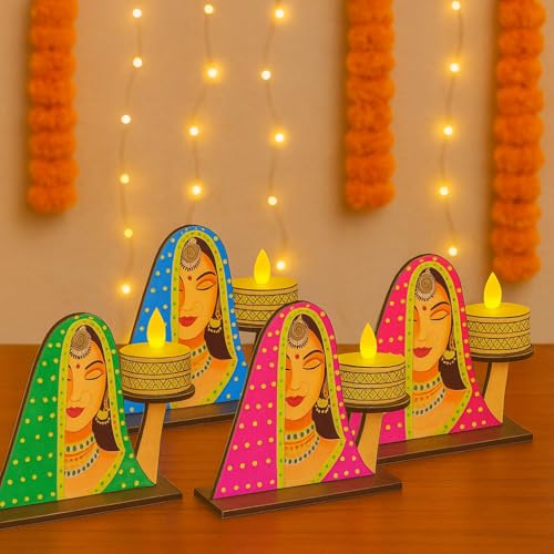 ANSHKIT Wooden Jharokha Wall Hanging Tea Light Holder – Traditional Diya Stand & Floating Shelf for Pooja Room, Living Room, Balcony & Temple Décor | Diwali Decoration Items for Home & Main Door (LH) - Image 4