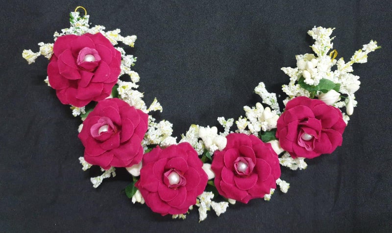 ANVIK Fancy Party Bridal Wedding Fabric/artificial Rose Flower Bun Juda Hair Gajra for Women Bride Floral Flower Hair Accessory for women Veni for hair (Rani Pink) - Image 2